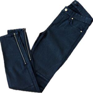 7 for all mankind wax coated skinny Moto jeans zipper 29 jeans pants black